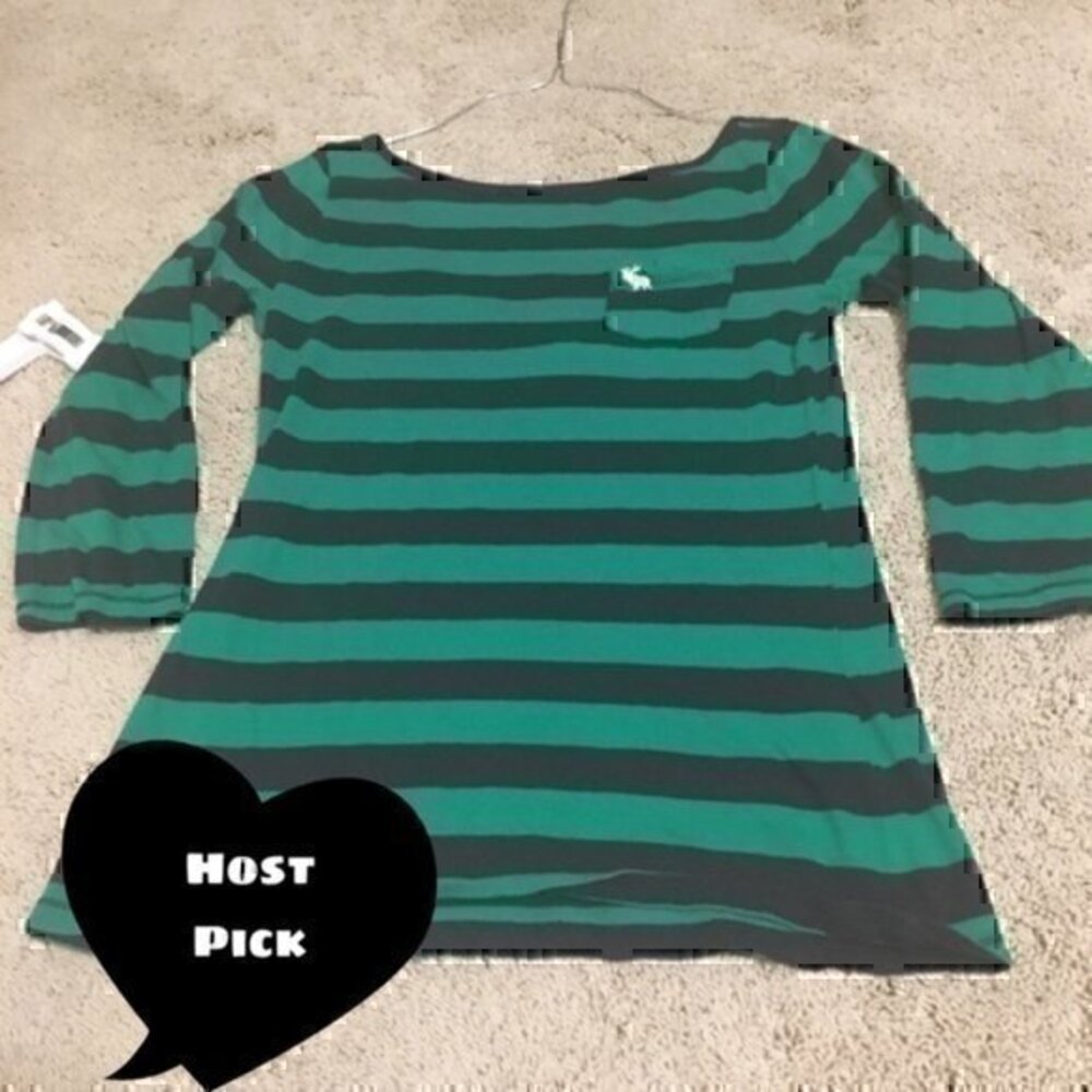 Abercrombie & Fitch Top navy and green striped